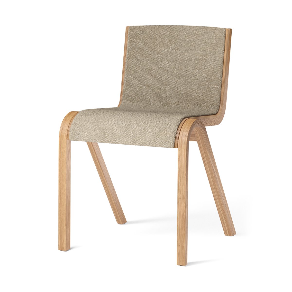 Audo Copenhagen Ready etupuolelta verhoiltu tuoli Natural oak-Audo Bouclé 02