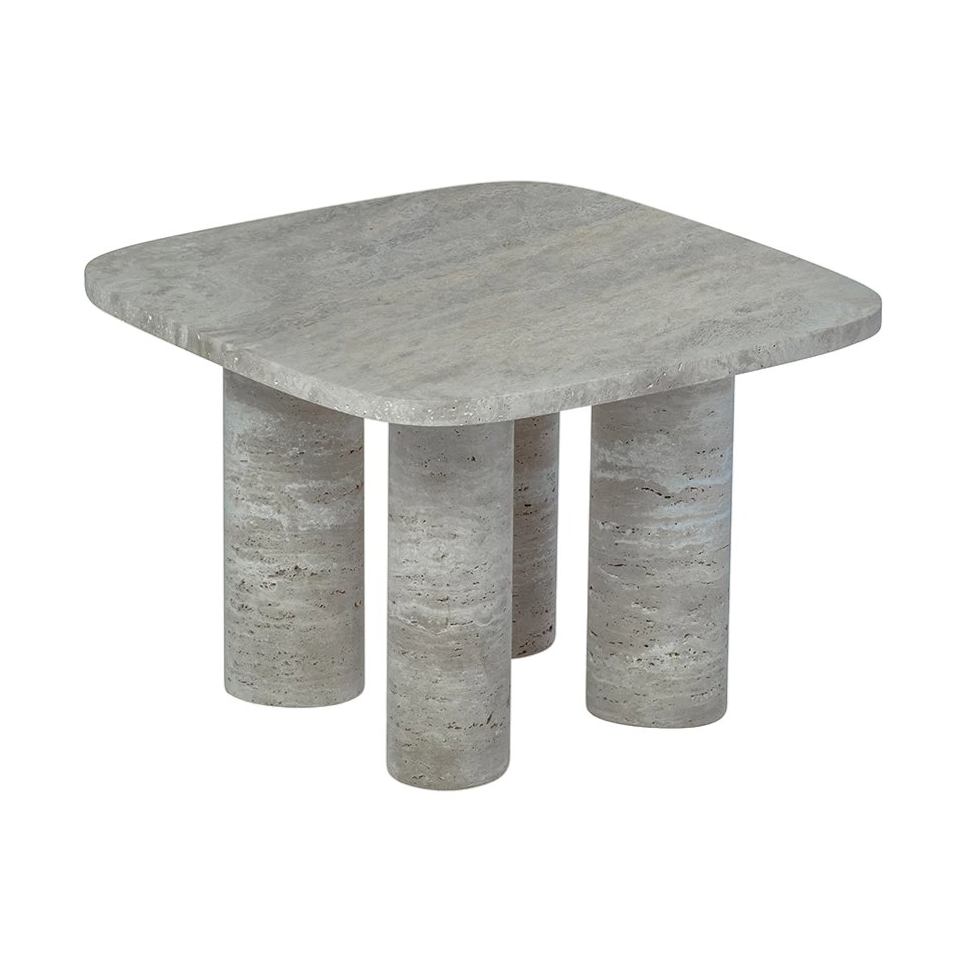 blomus Volos sivupöytä S 52×52 cm Silver Travertine