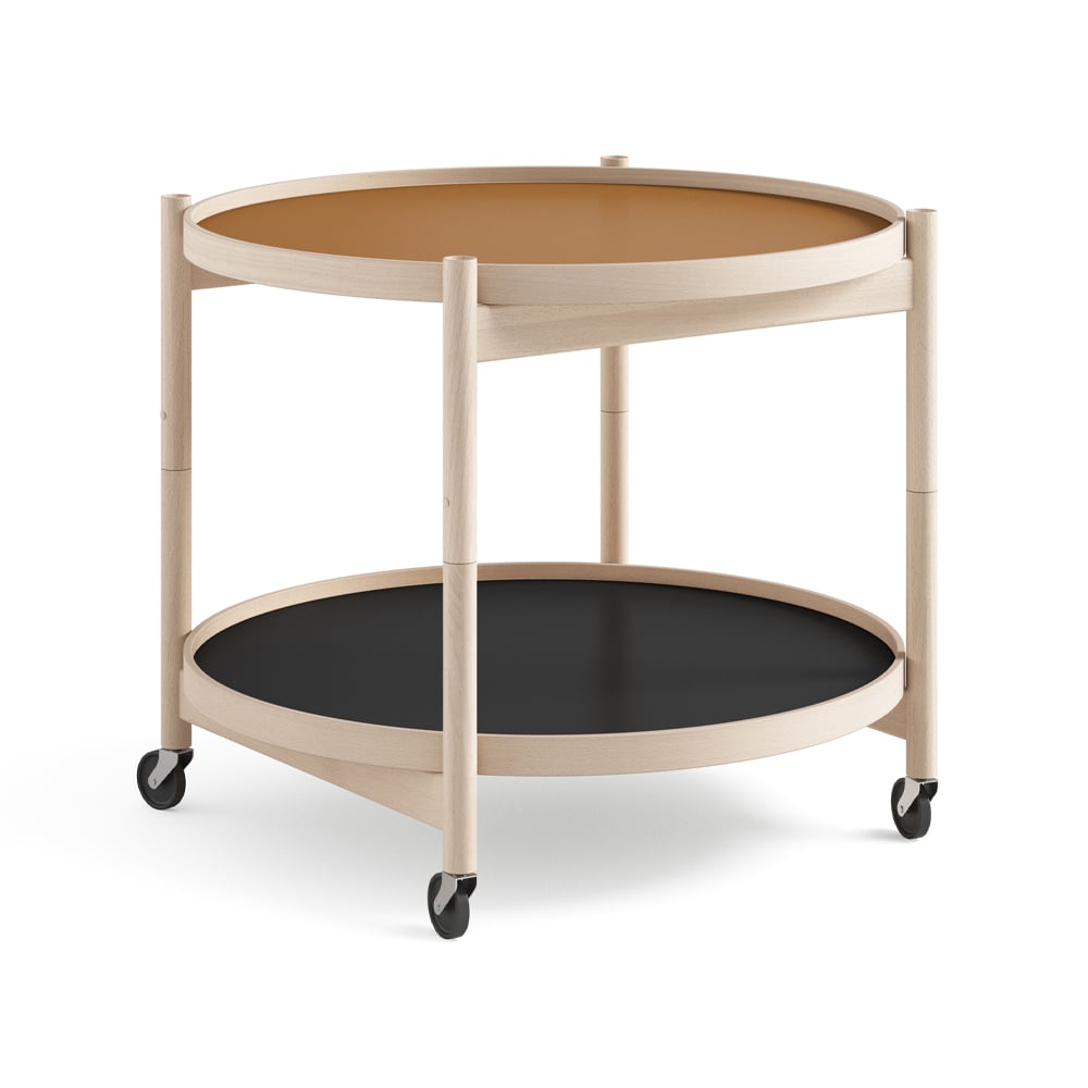 Brdr. Krüger Bølling Tray Table model 60 rullapöytä Clay käsittelemätön pyökkirunko