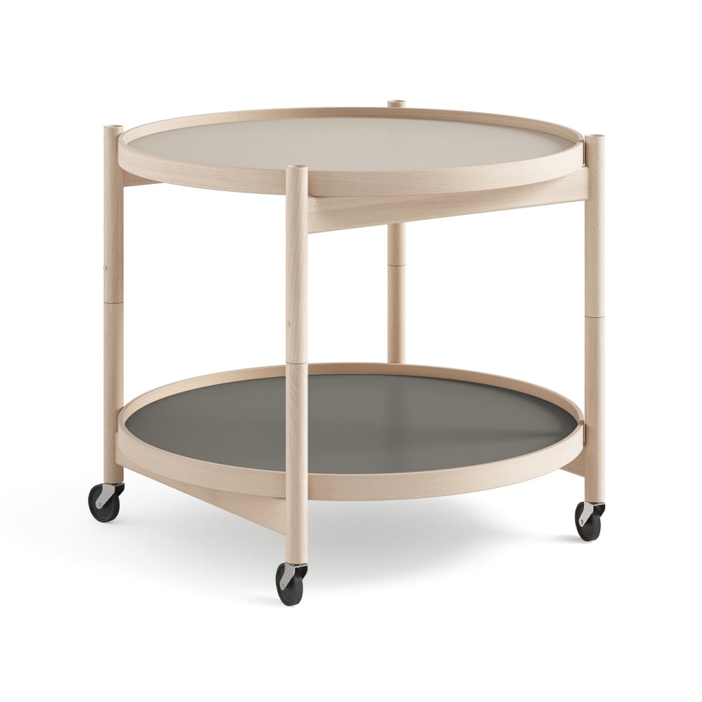 Brdr. Krüger Bølling Tray Table model 60 rullapöytä Stone käsittelemätön pyökkirunko