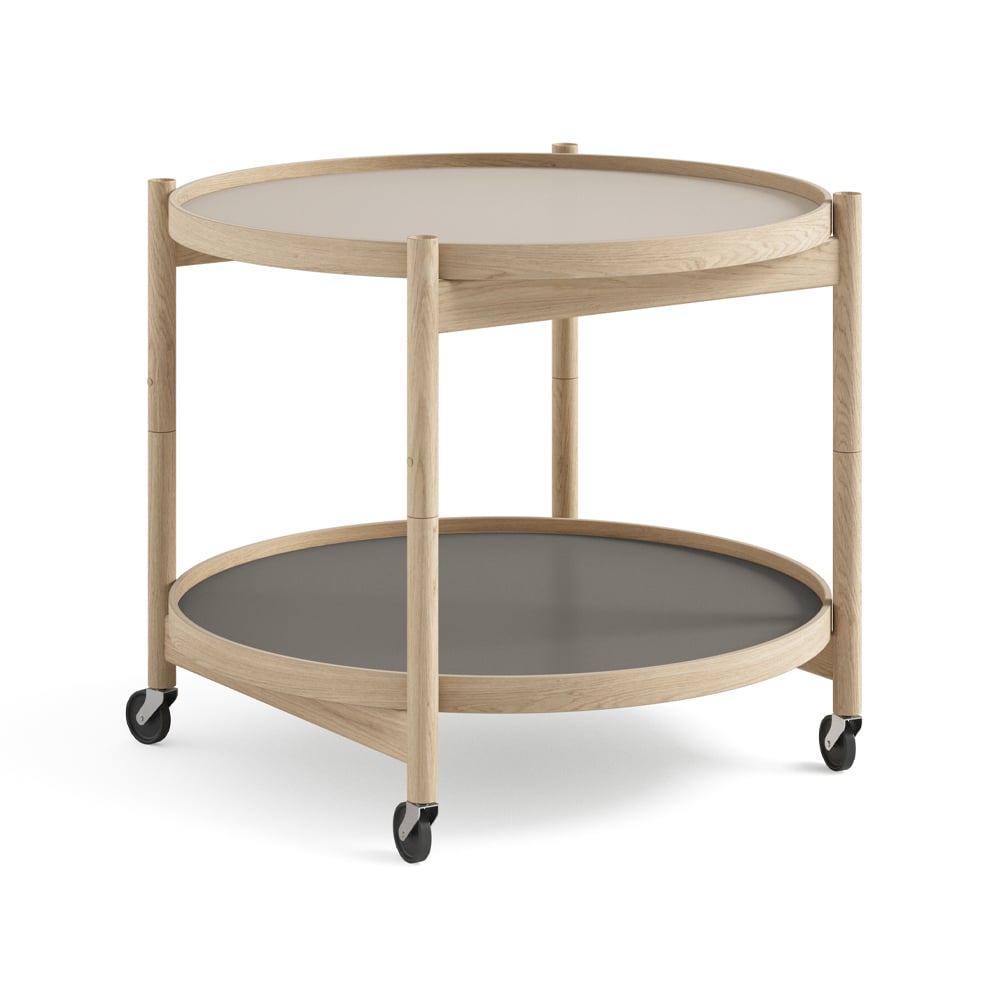 Brdr. Krüger Bølling Tray Table model 60 rullapöytä Stone käsittelemätön tammirunko