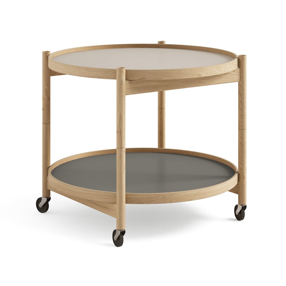 Brdr. Krüger Bølling Tray Table model 60 rullapöytä Stone öljytty tammirunko