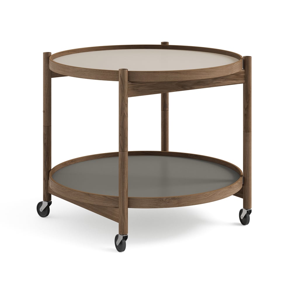 Brdr. Krüger Bølling Tray Table model 60 rullapöytä Stone savuöljytty tammirunko