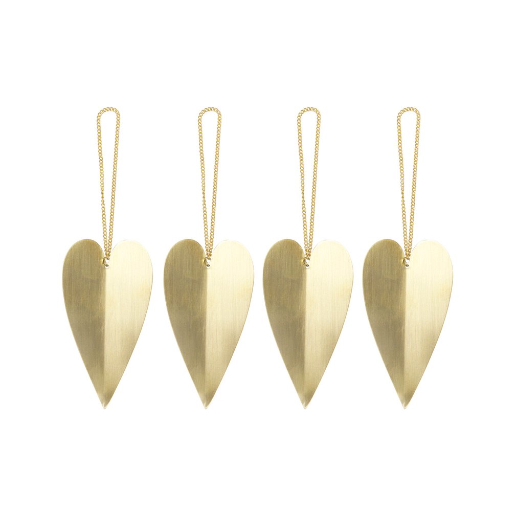 ferm LIVING Heart brass -joulukuusenkoriste 4-pakkaus