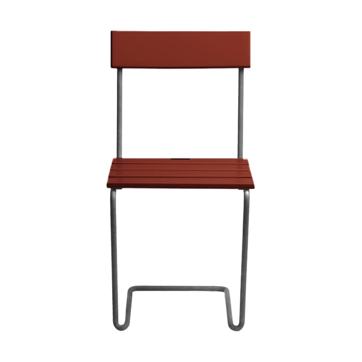 Tuoli 1, Dark red lacquered oak-galvanized base Grythyttan Stålmöbler