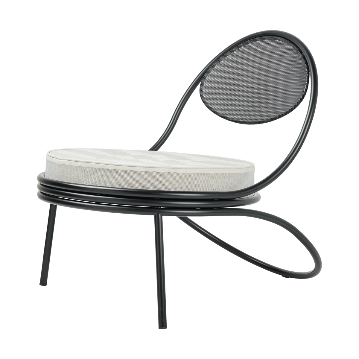 GUBI Copacabana Outdoor Lounge Chair verhoiltu istuinosa Leslie stripe limonta 020-mustat jalat