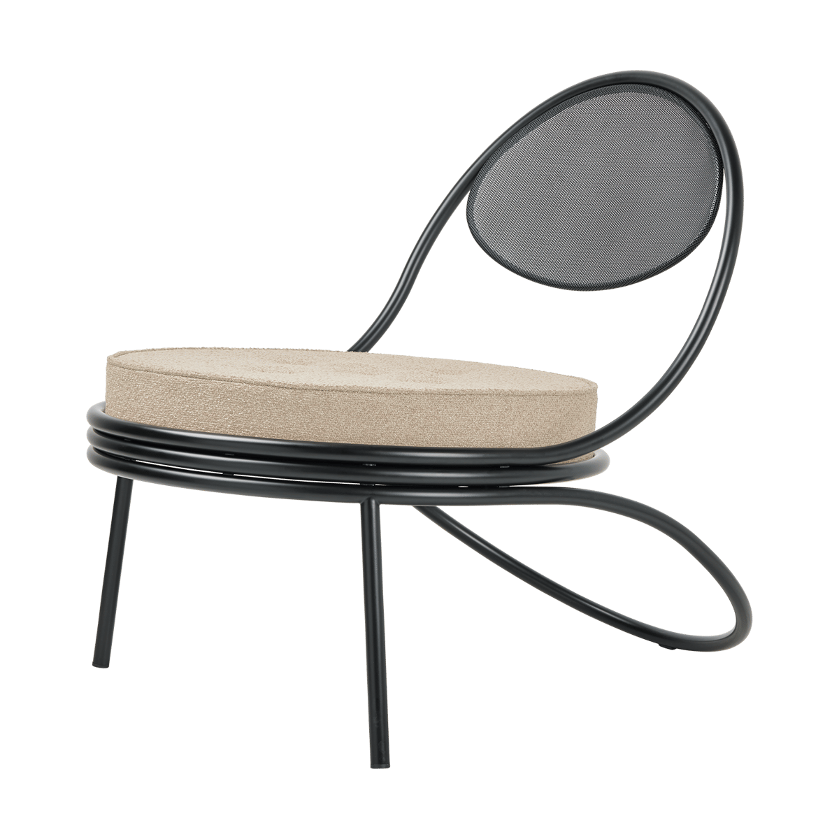 GUBI Copacabana Outdoor Lounge Chair verhoiltu istuinosa Lorkey limonta 41-mustilla jaloilla