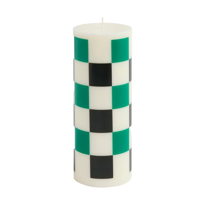 Column Candle pöytäkynttilä medium 20 cm - Off white-green-black check - HAY