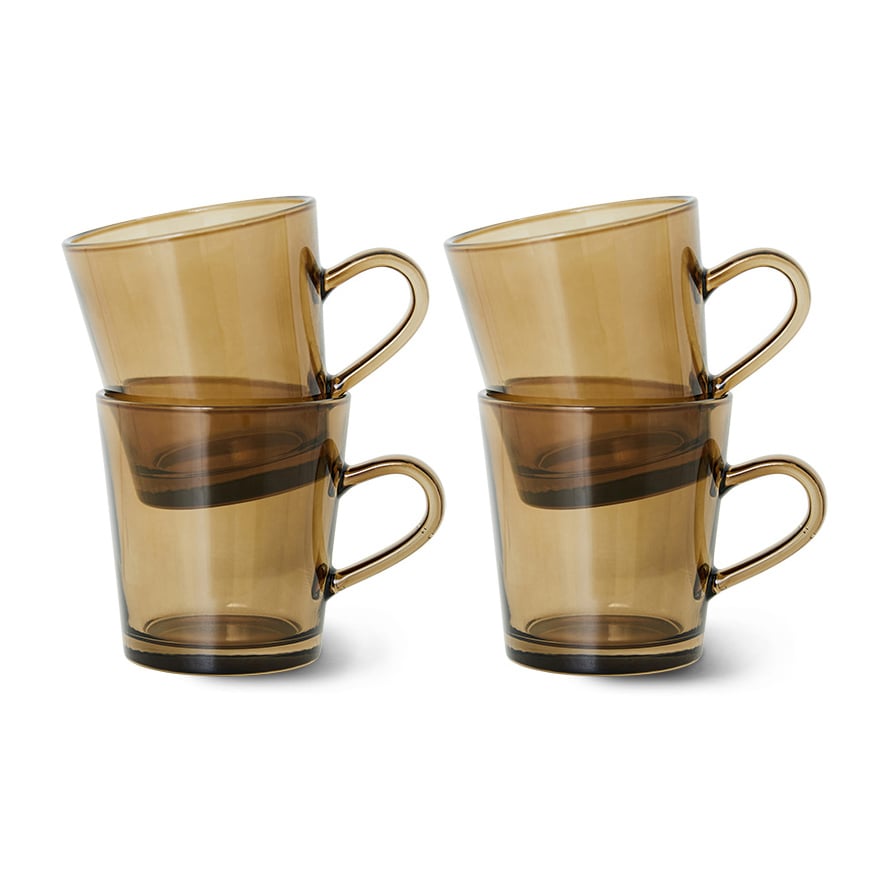 HKliving 70’s glassware kahvikuppi 20 cl 4-pakkaus Mud brown