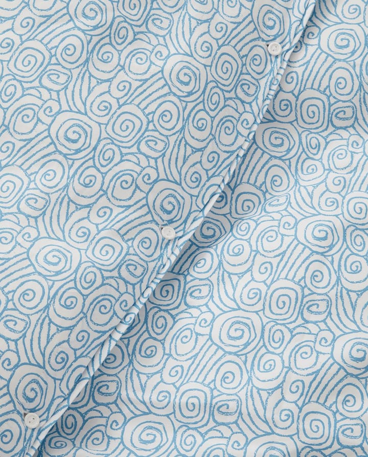 Wave Printed Cotton Sateen vuodesetti, White-Blue, 2 tyynyliinaa Lexington