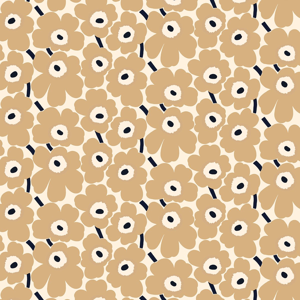 Marimekko Pieni Unikko -kangas Luonnonvalkoinen-beige-tummansininen