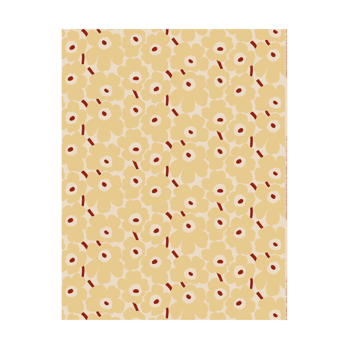 Marimekko Pieni Unikko kangas puuvilla Cotton-butter yellow-d.red