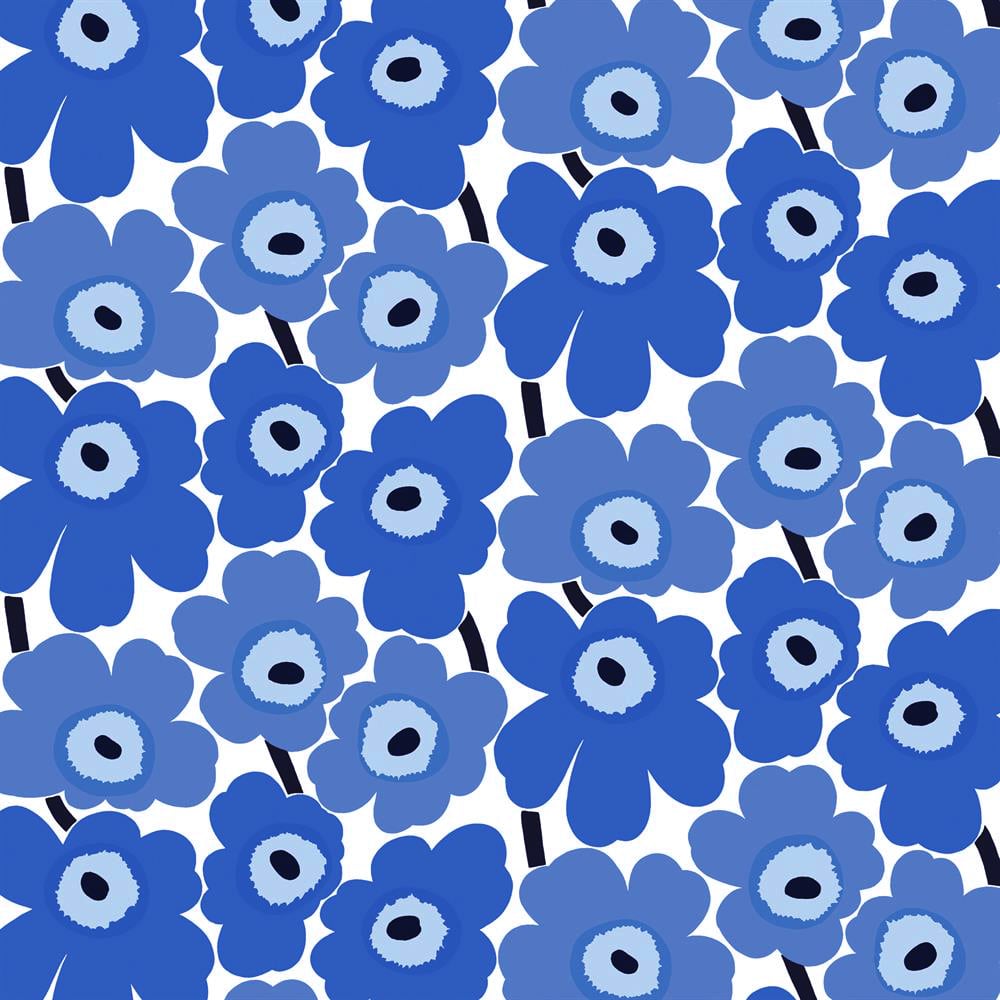 Marimekko Pieni Unikko kangas puuvilla valkoinen-sininen