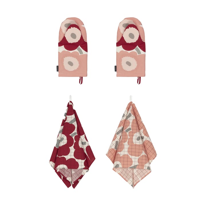 Pieni Unikko keittiöpyyhe+uunihanska 4 osaa, Cotton-dark cherry-rose Marimekko