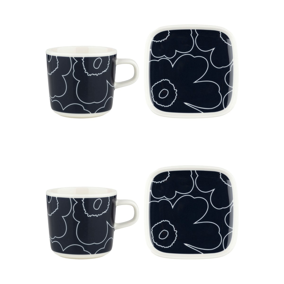 Marimekko Piirto Unikko kuppi ja lautanen setti 20 cl 4 osaa White-dark blue