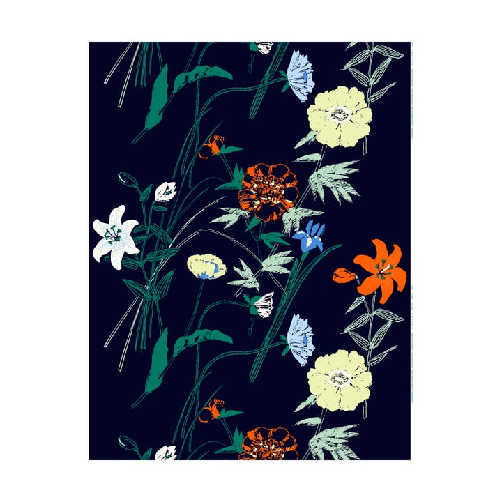 Puutarhakutsut puuvillakangas - Navy-green-sitrone-orange - Marimekko