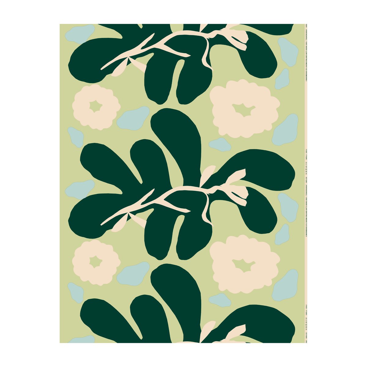 Marimekko Toukokukka puuvillakangas Green-cotton-mint