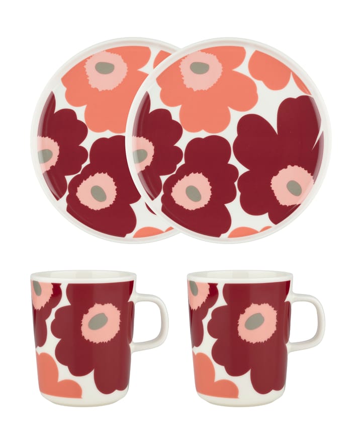 Unikko aamiaissetti - White-dark cherry-salmon red - Marimekko