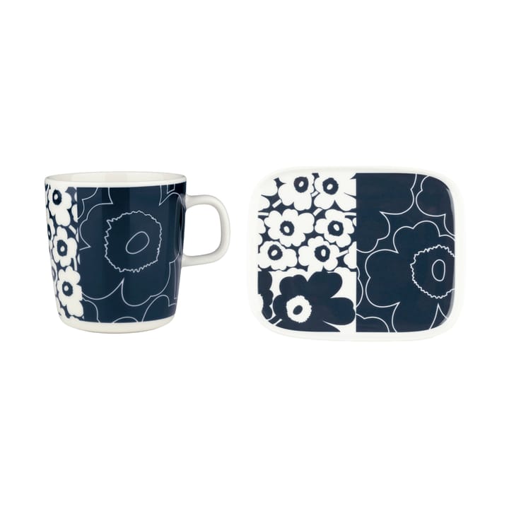 Unikko kollaasi tarjotin + muki 2 osaa - White-dark blue - Marimekko