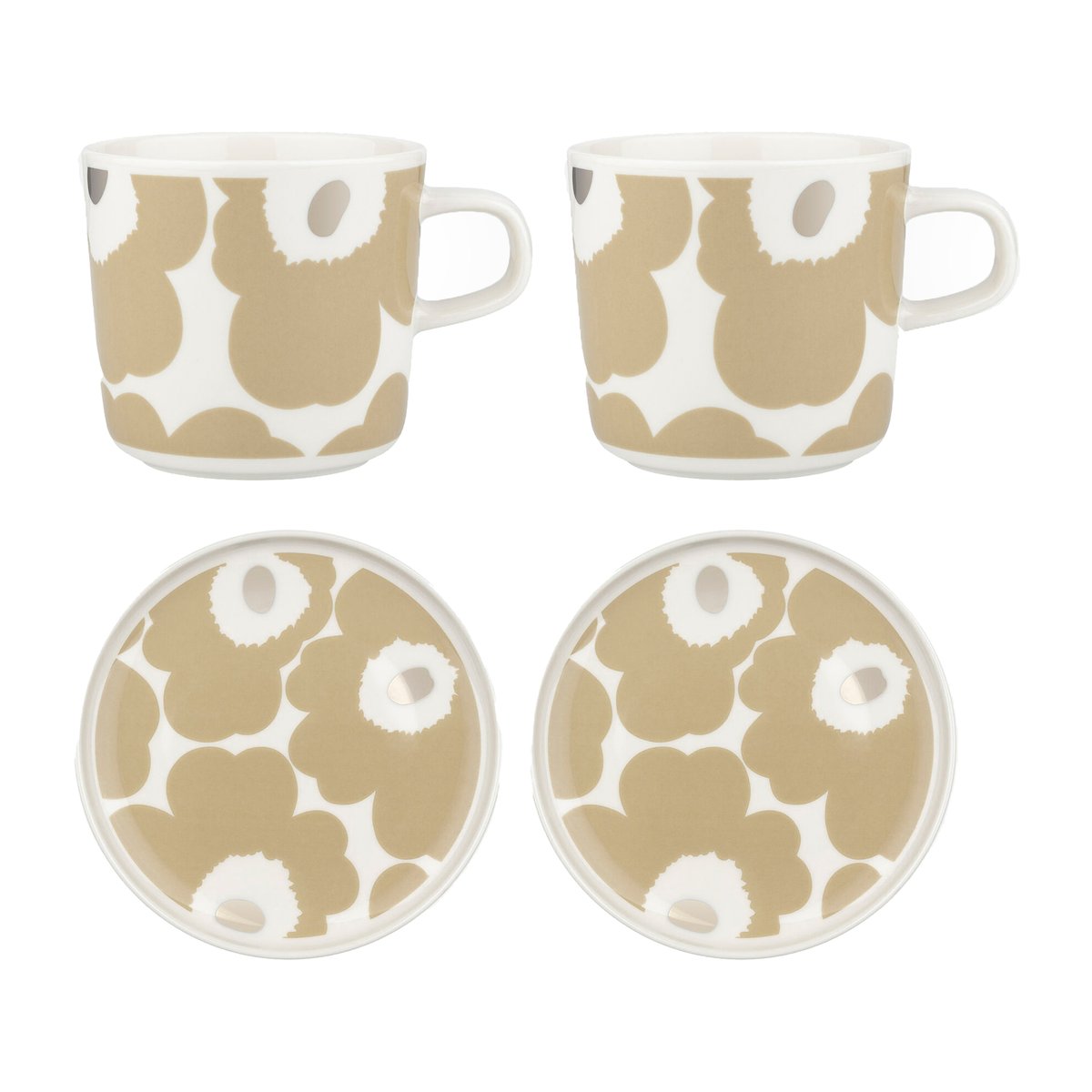 Marimekko Unikko kuppi lautasella 20 cl 2-pakkaus Beige-valkoinen