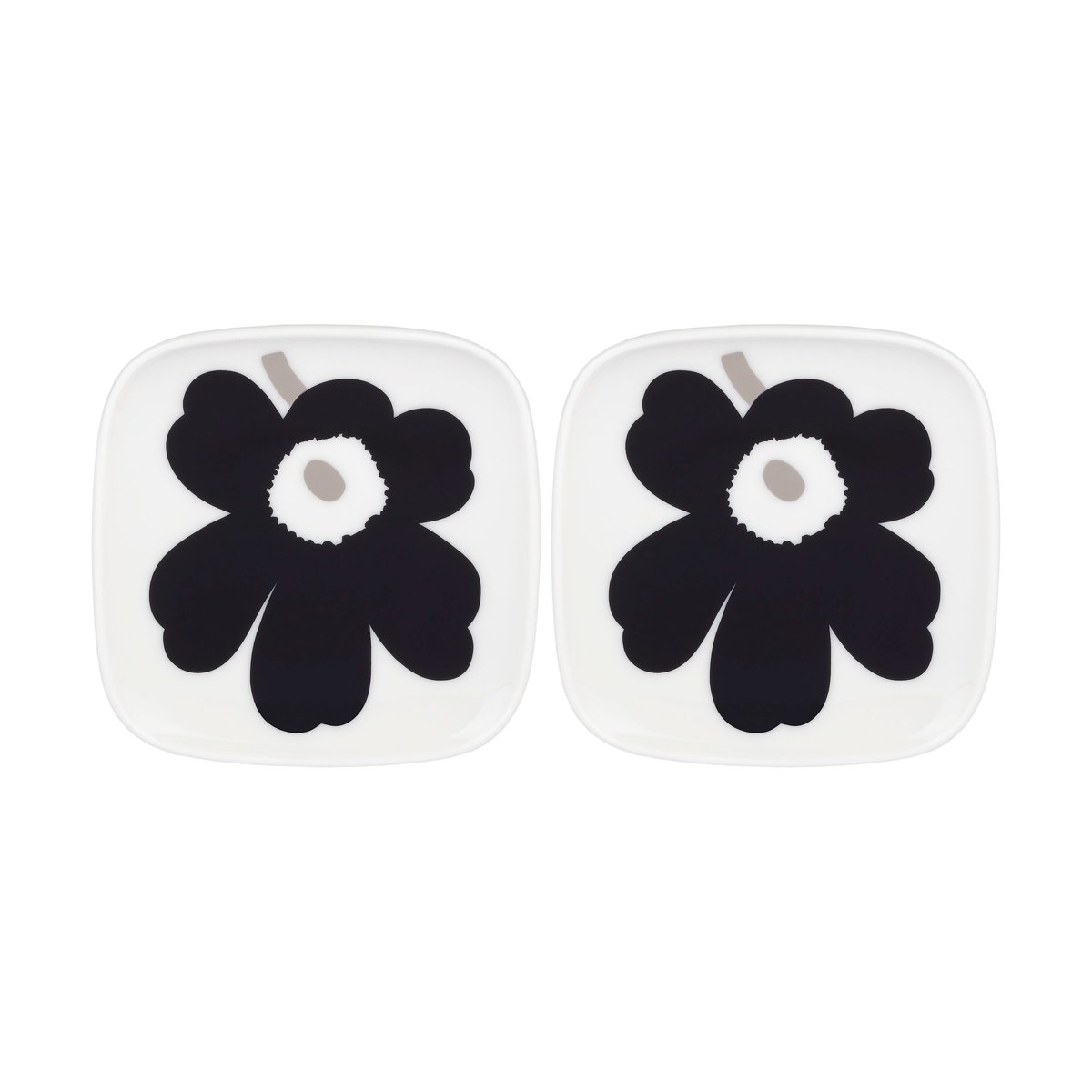 Marimekko Unikko lautanen 10 x 10 cm 2-pakkaus White-coal-silver