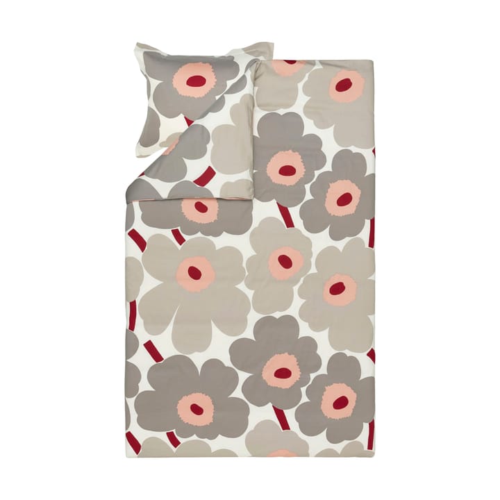 Unikko-pussilakana satiinia 150x210 cm, Off white-warm grey-pink Marimekko