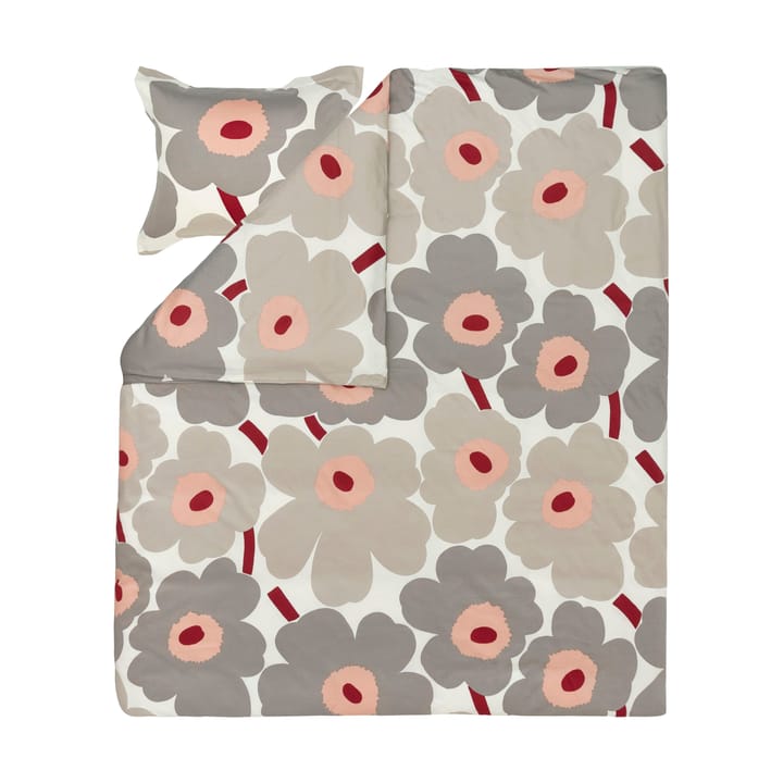 Unikko-pussilakana satiinia 240x220 cm, Off white-warm grey-pink Marimekko