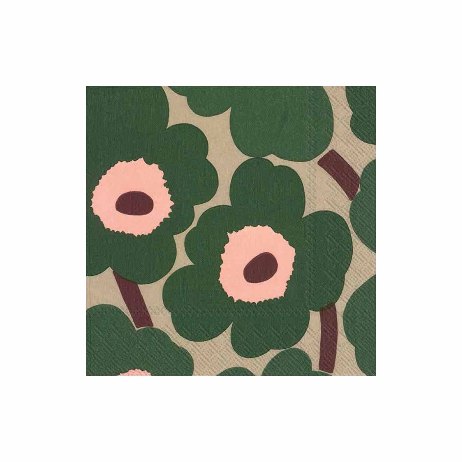 Marimekko Unikko servetti 33×33 cm 20 kpl Vihreä-vaaleanpunainen