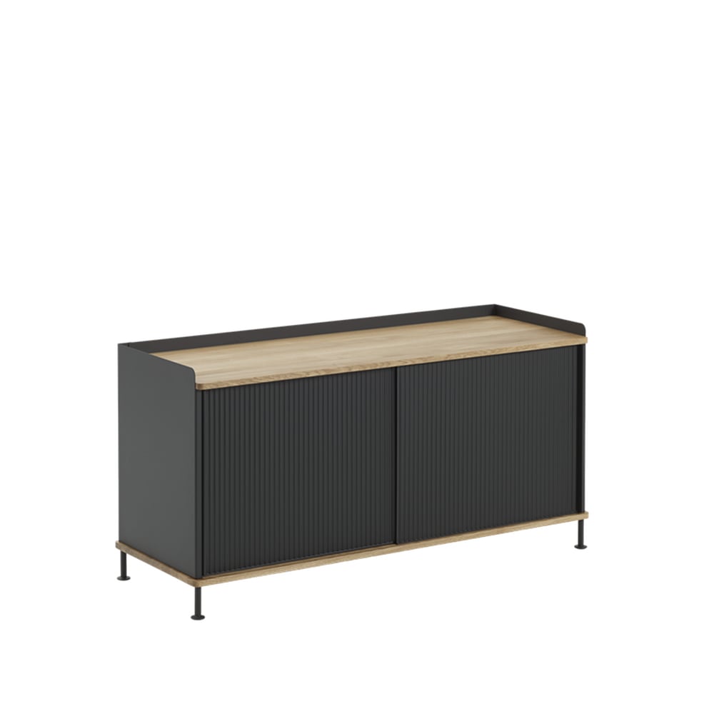 Muuto Enfold Low -sivupöytä Black-Oak-Metal