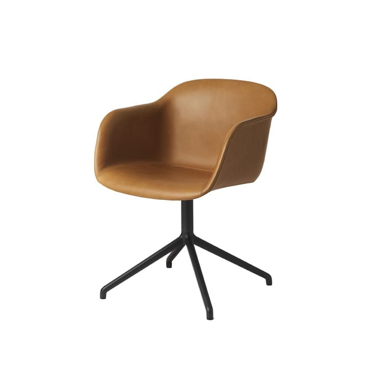 Fiber armchair swivel base with return toimistotuoli - Cognac leather-anthracite black - Muuto