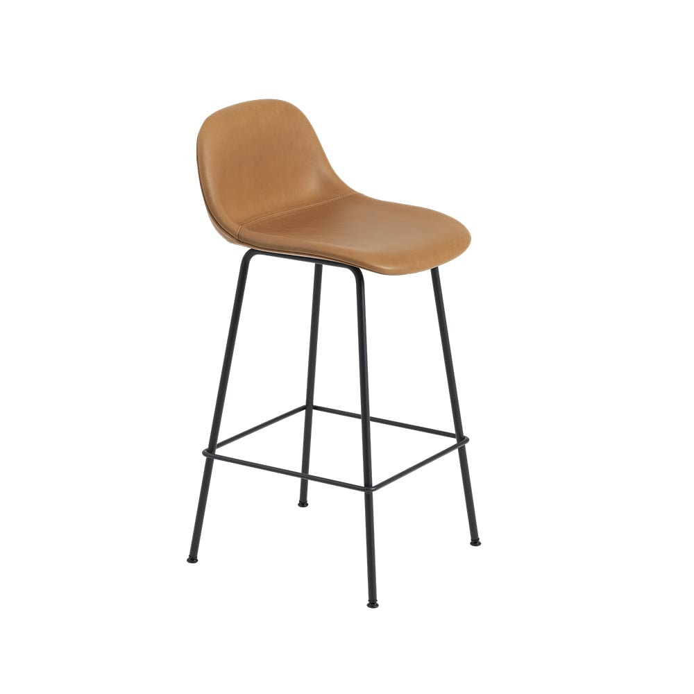 Muuto Fiber baarituoli metallijalat Refine leather cognac-Black