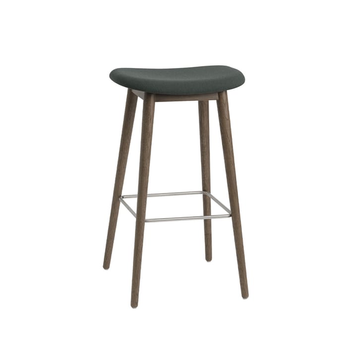 Fiber bar stool 75 cm, Kangas twill weave 990 dark green, ruskeaksi petsatut tammijalat Muuto