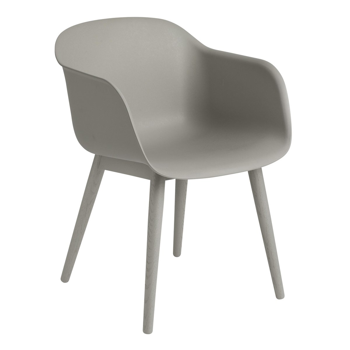 Muuto Fiber Chair tuoli käsinojilla ja puujaloilla harmaa