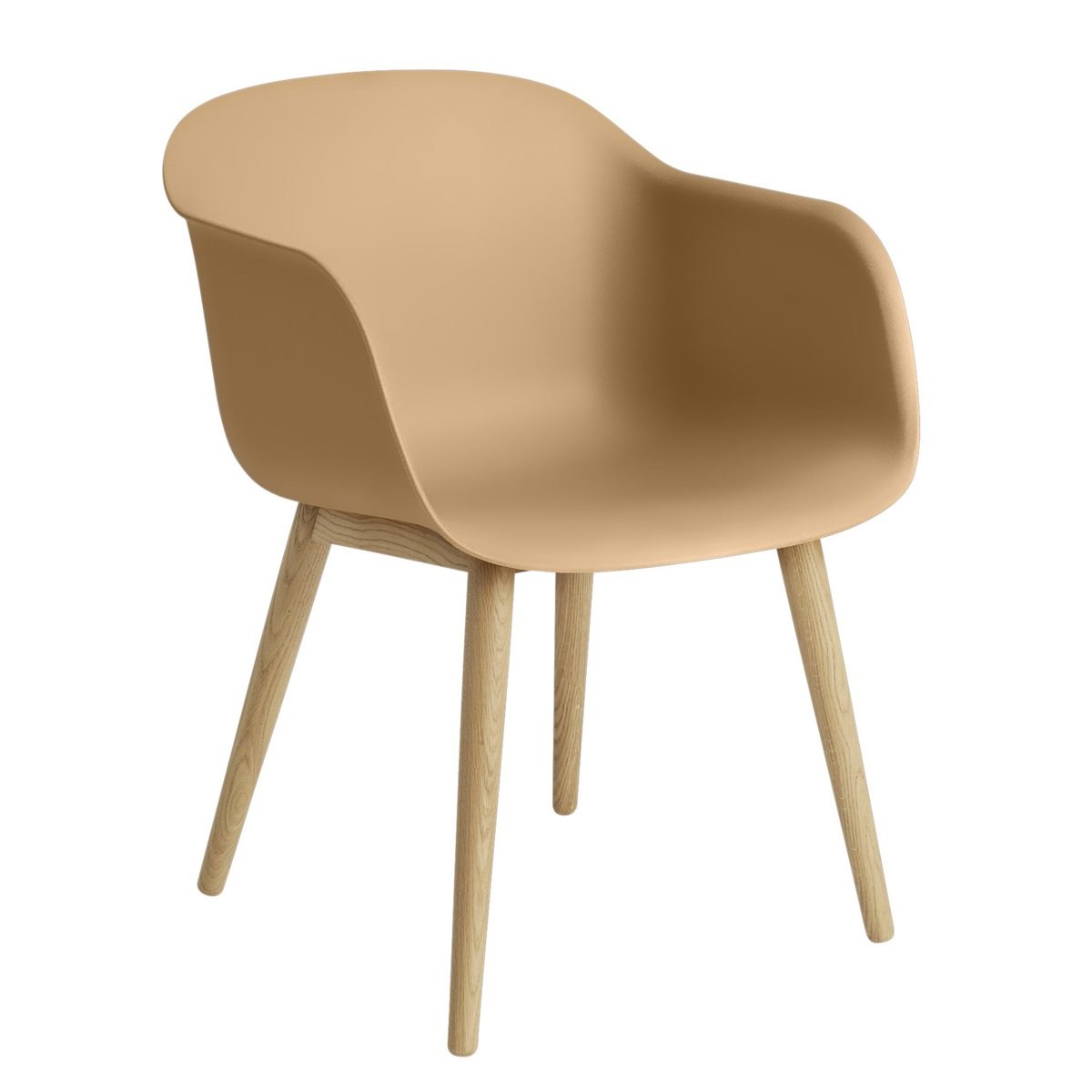 Muuto Fiber Chair tuoli käsinojilla ja puujaloilla Ochre-oak