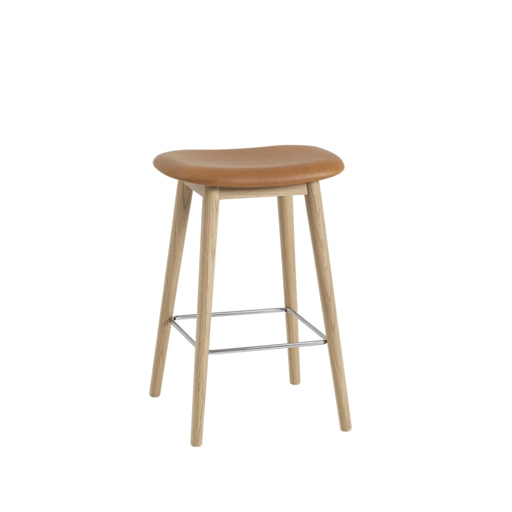 Muuto Fiber counter stool 65 cm Nahka cognac tammijalat