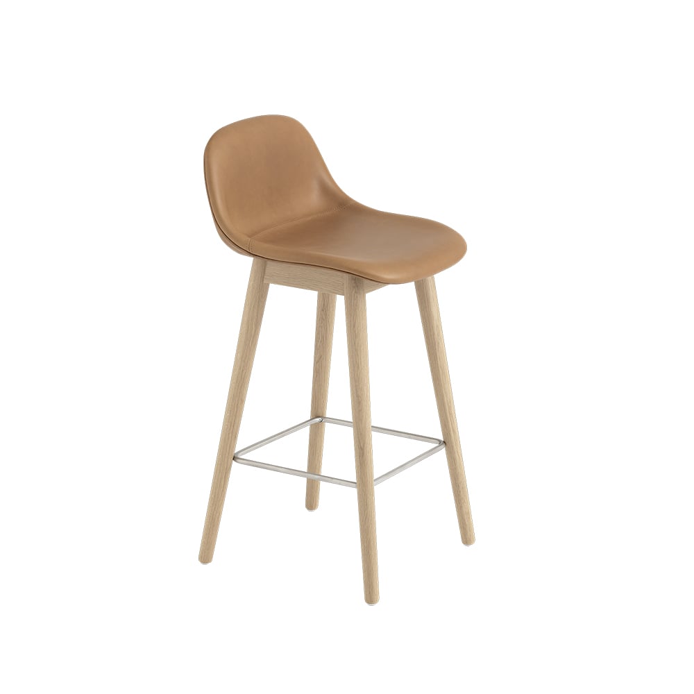 Muuto Fiber selkätuellinen baarituoli 65 cm Nahka refine cognac-tammijalat