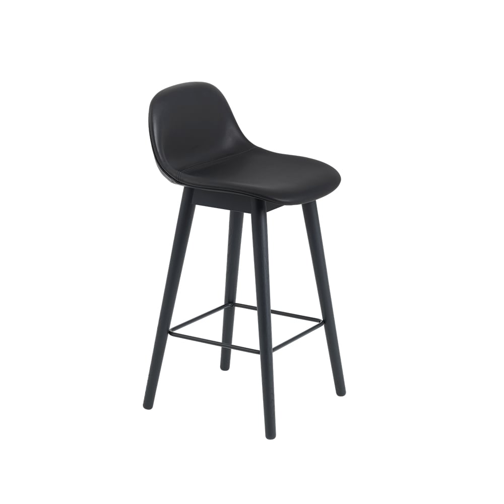 Muuto Fiber selkätuellinen baarituoli 75 cm Nahka black-mustat jalat