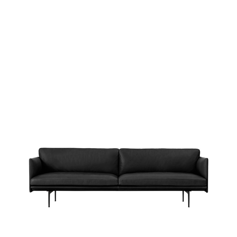 Muuto Outline 3:n istuttava nahkasohva Refine black-mustat jalat