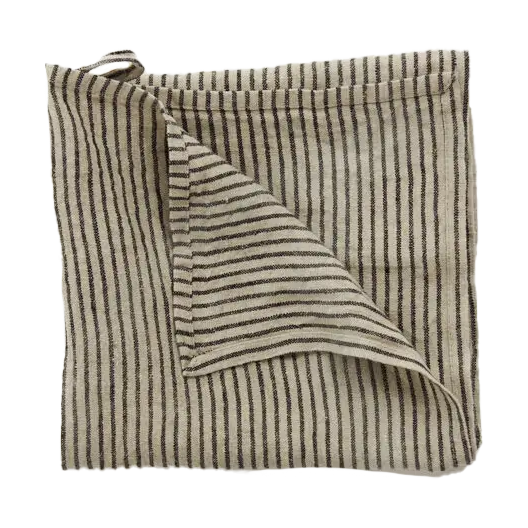 Olsson & Jensen Stripe keittiöpyyhe pellavaa 45×65 cm Musta-hiekka