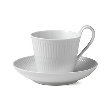 Royal Copenhagen White Fluted kuppi ja aluslautanen 25 cl – korkea korva