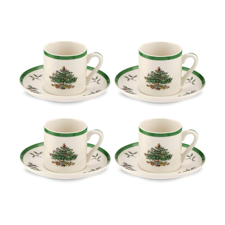 Christmas Tree espressokuppi aluslautasella 9 cl 4-pakkaus - White-green-red - Spode