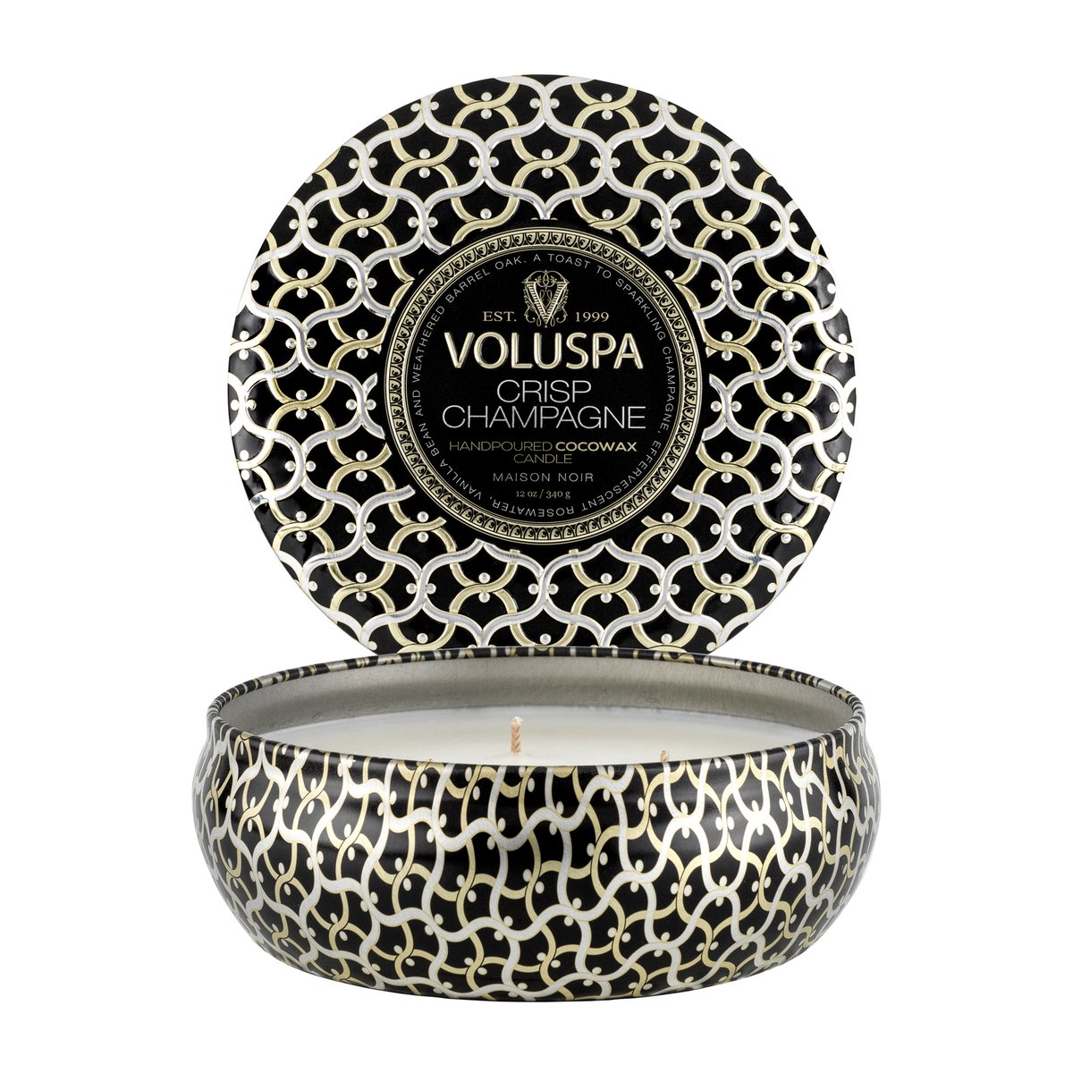 Voluspa Maison Noir 3-wick Tin tuoksukynttilä 40 tuntia Crisp Champagne